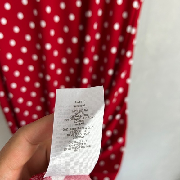 Susan Graver size XL midi dress liquid knit flutter sleeve red polka dot v-neck - Picture 11 of 11